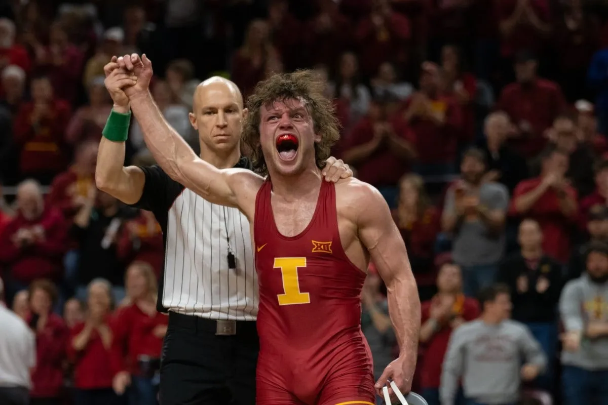 Iowa State University wrestling team competing